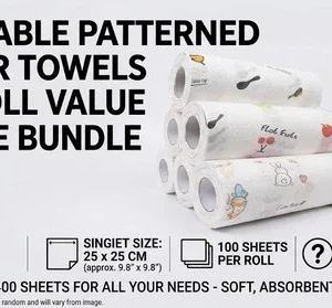4 Rolls Reusable Patterned Paper Towels 400 Sheets Kitchen Cleaning Wipes