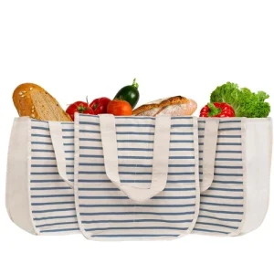 Reusable Canvas Grocery Shopping Bags with Bottle Sleeves - Easy to Organize,...